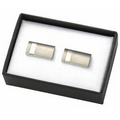 2 Tone Rectangle Brass Shiny Silver Metal Cufflinks in 2-Piece Black Gift Box